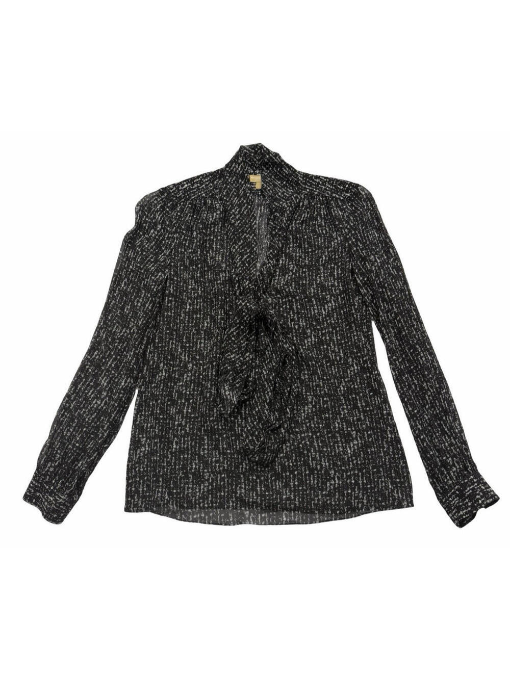 Michael Kors Collection Silk Crepe Tie Neck Long Sleeve Blouse Black Size US 6